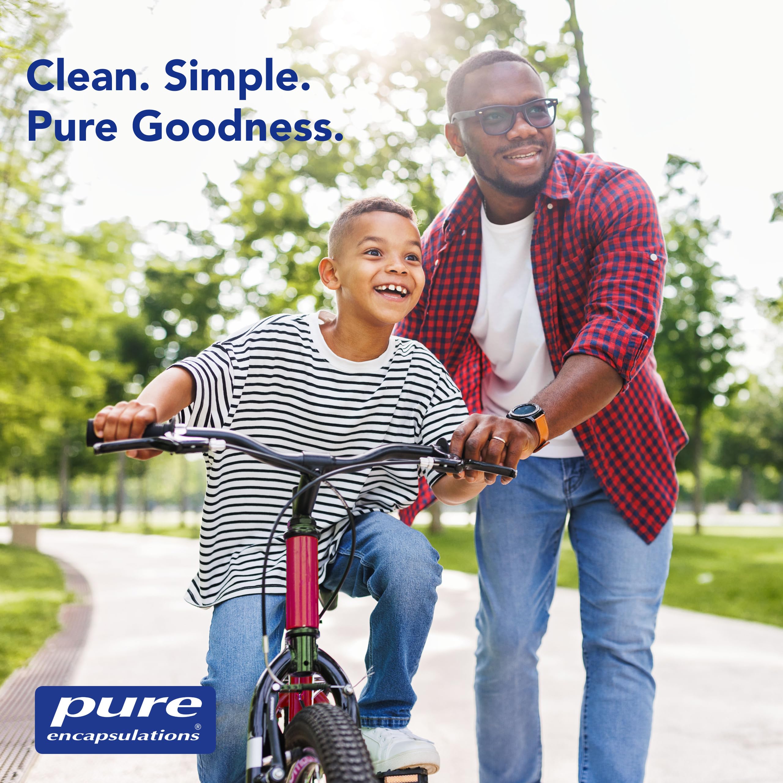 Pure Encapsulations powder on kitchen counter next to water glass, lifestyle use