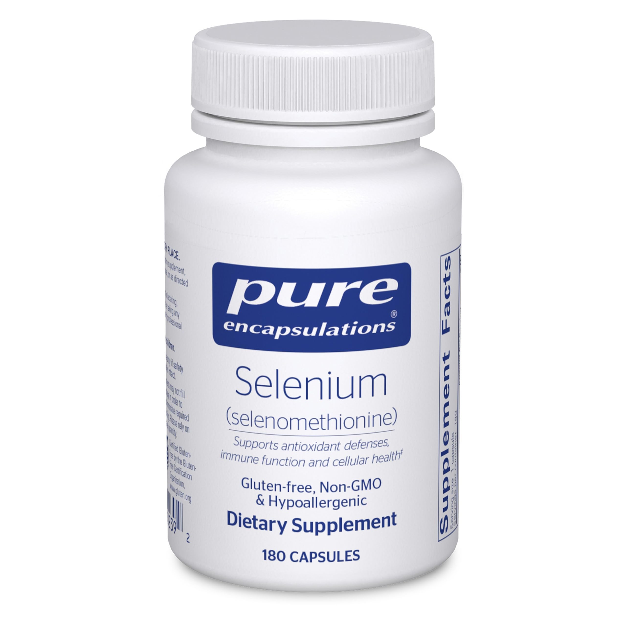Pure Encapsulations front label showing selenium product and clear benefit