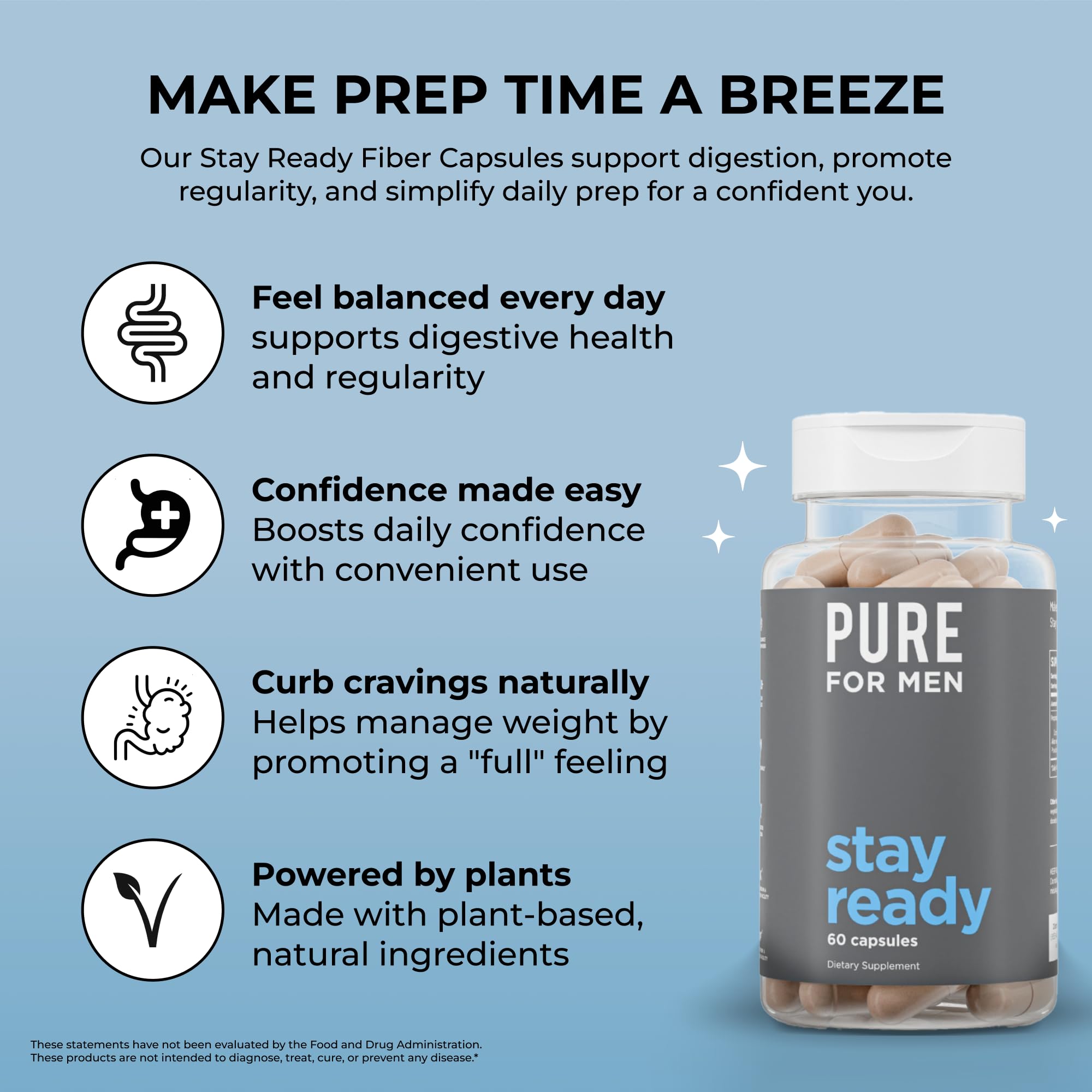 Pure for Men natural ingredients display with psyllium flax and chia