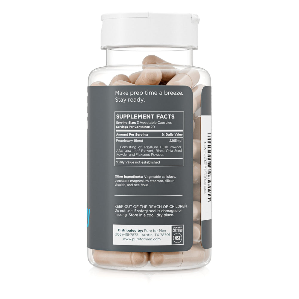 Pure for Men capsule close-up highlighting smooth vegan pill texture