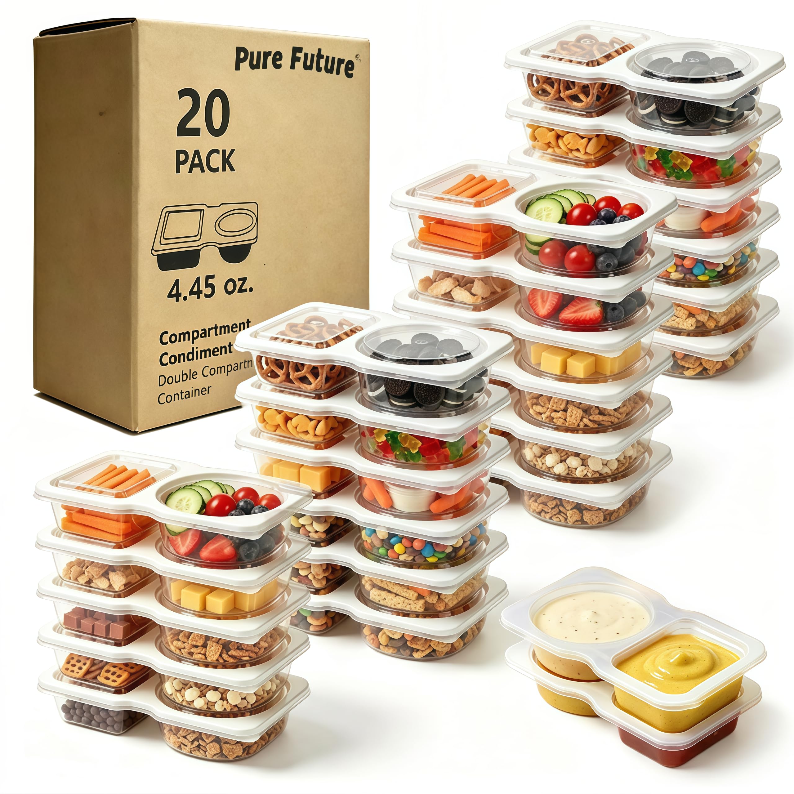 Pure Future front packaging showing 20-pack and lids, highlights value