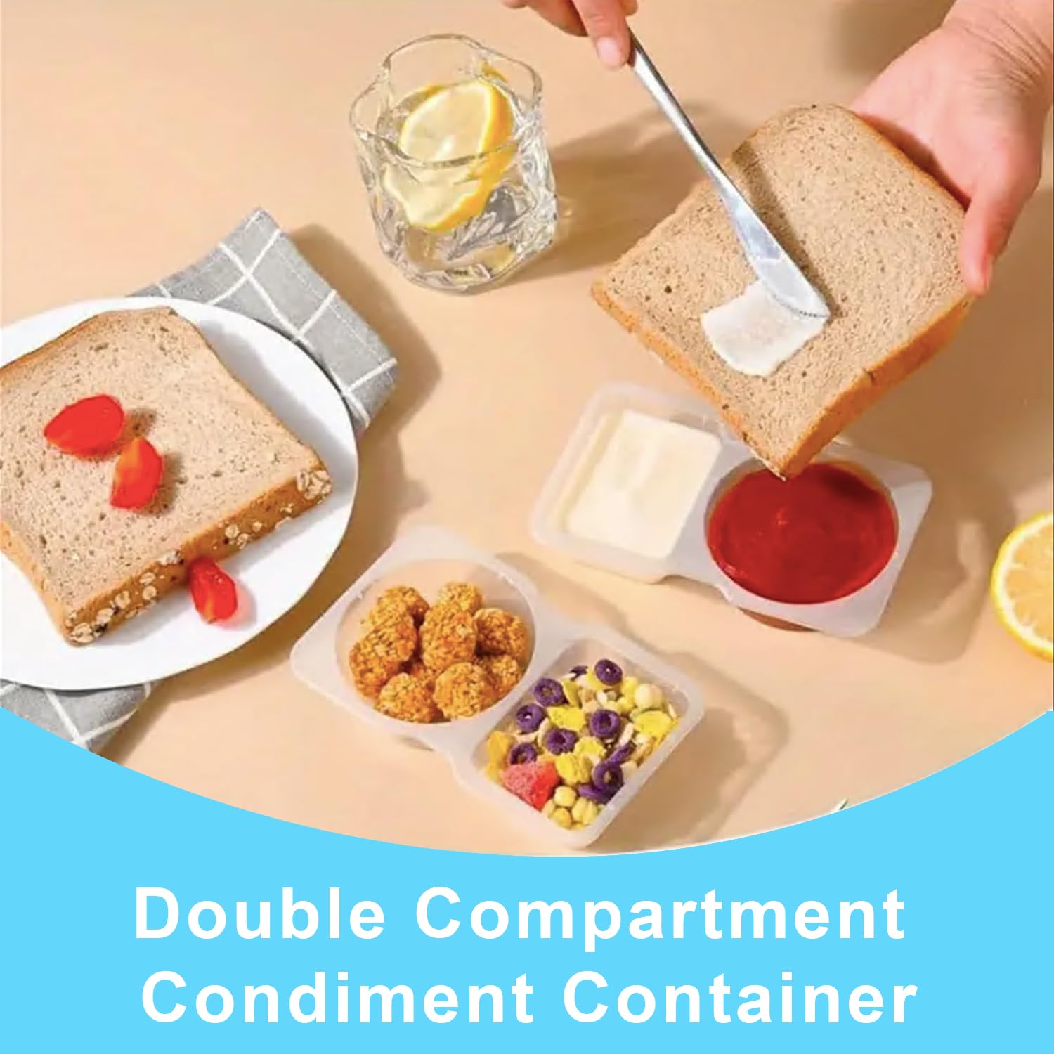 Pure Future top view of two compartments holding dip and veggies, keeps food separate