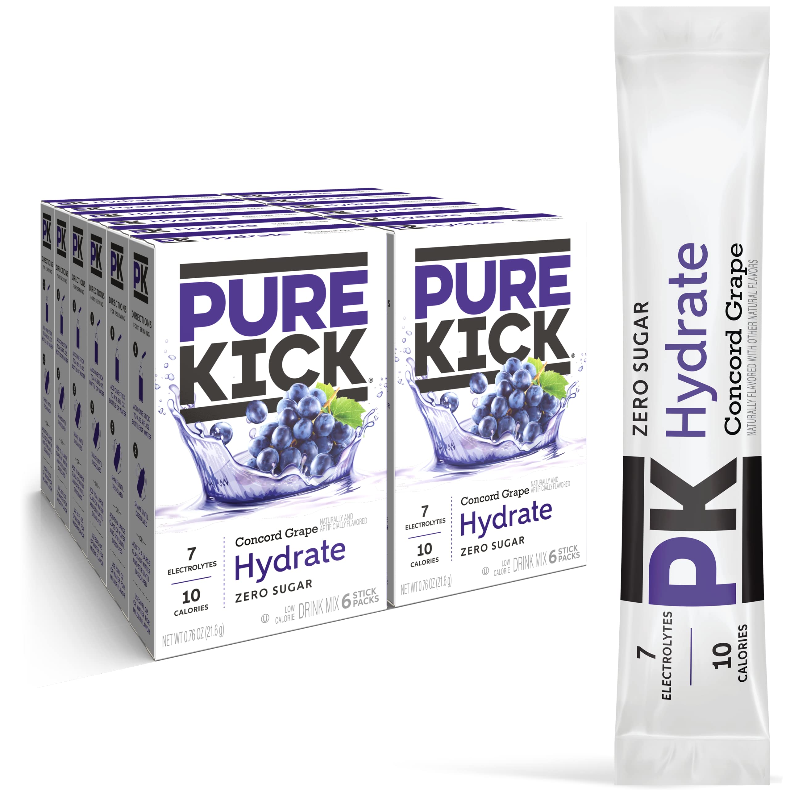 PURE KICK front box showing Concord Grape 72-pack and convenience