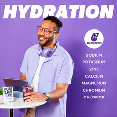 PURE KICK pouring packet into bottle illustrating quick on-the-go mixing benefit