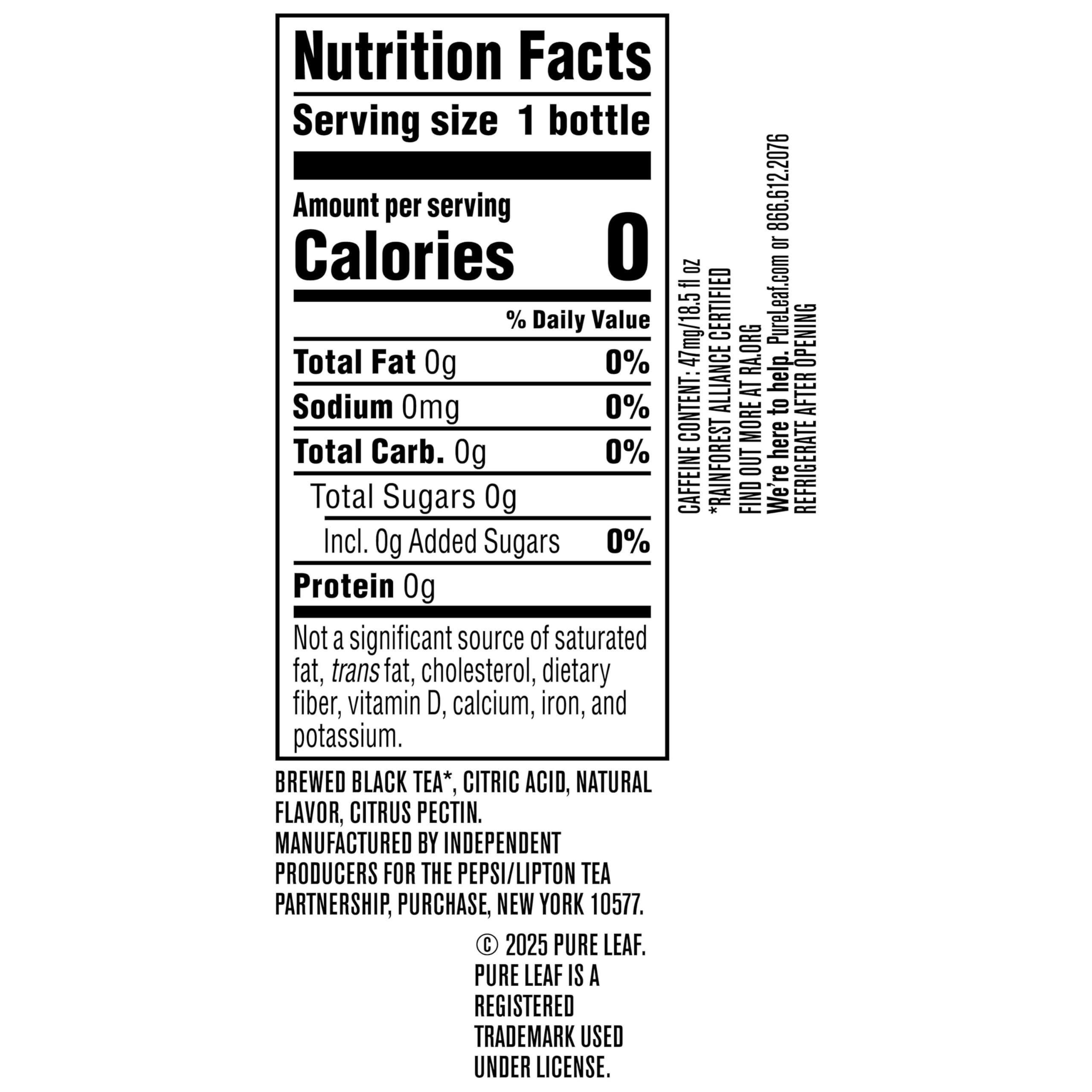 Pure Leaf bottle close-up highlighting brewed tea color and label clarity