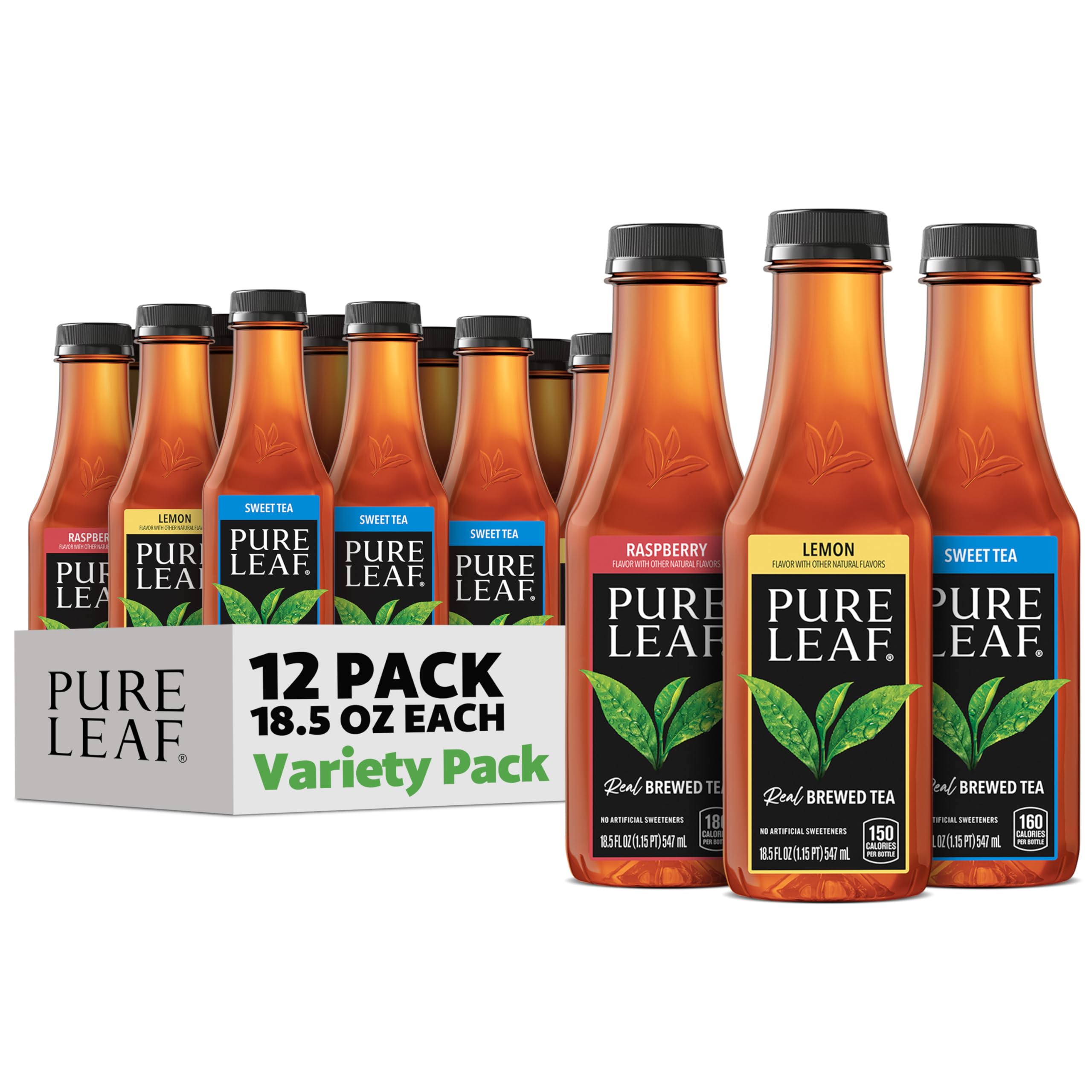 Pure Leaf front packaging showing the 12-bottle variety pack and convenience