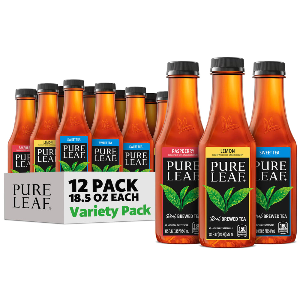 Pure Leaf front packaging showing the 12-bottle variety pack and convenience