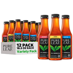 Pure Leaf front packaging showing the 12-bottle variety pack and convenience