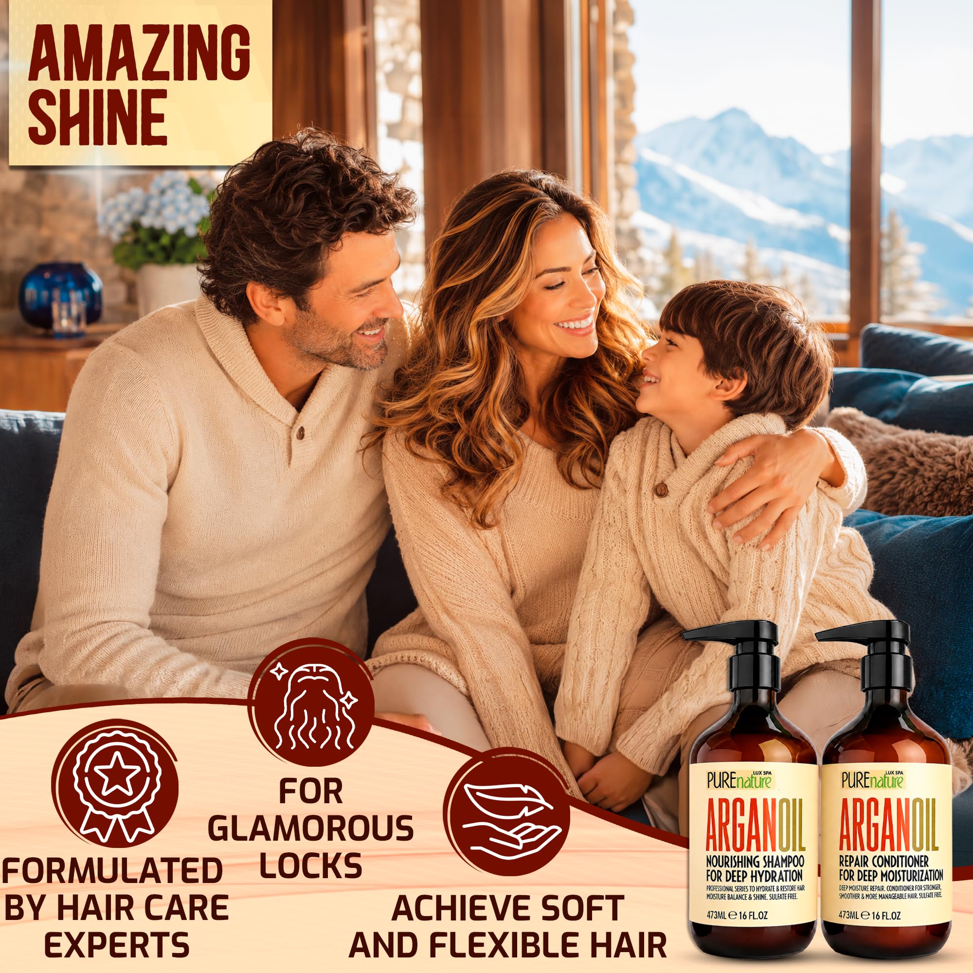 PURE NATURE LUX SPA argan oil pour illustrating natural nourishment for strands