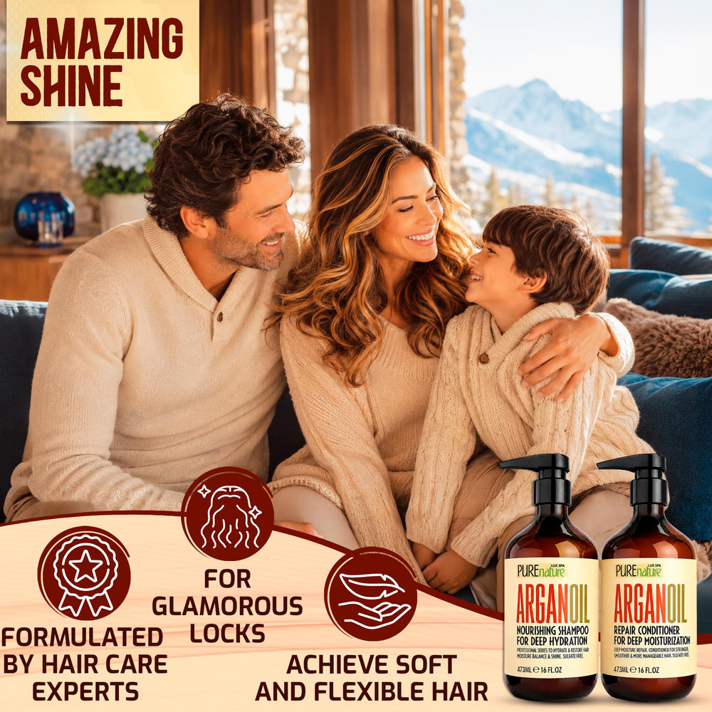 PURE NATURE LUX SPA argan oil pour illustrating natural nourishment for strands