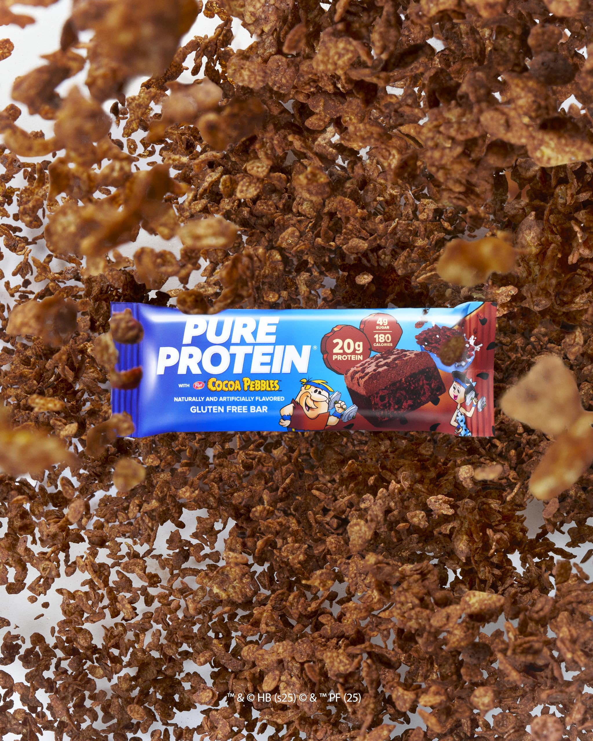 Pure Protein unwrapped bar close-up showing cereal crunch and smooth coating benefit