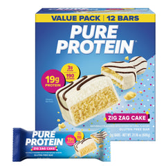 Pure Protein Zig Zag Cake front packaging showing nutrition and portability benefits