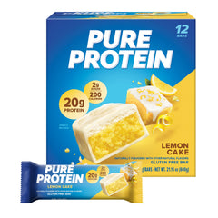Pure Protein front packaging showing lemon cake bars and protein benefits