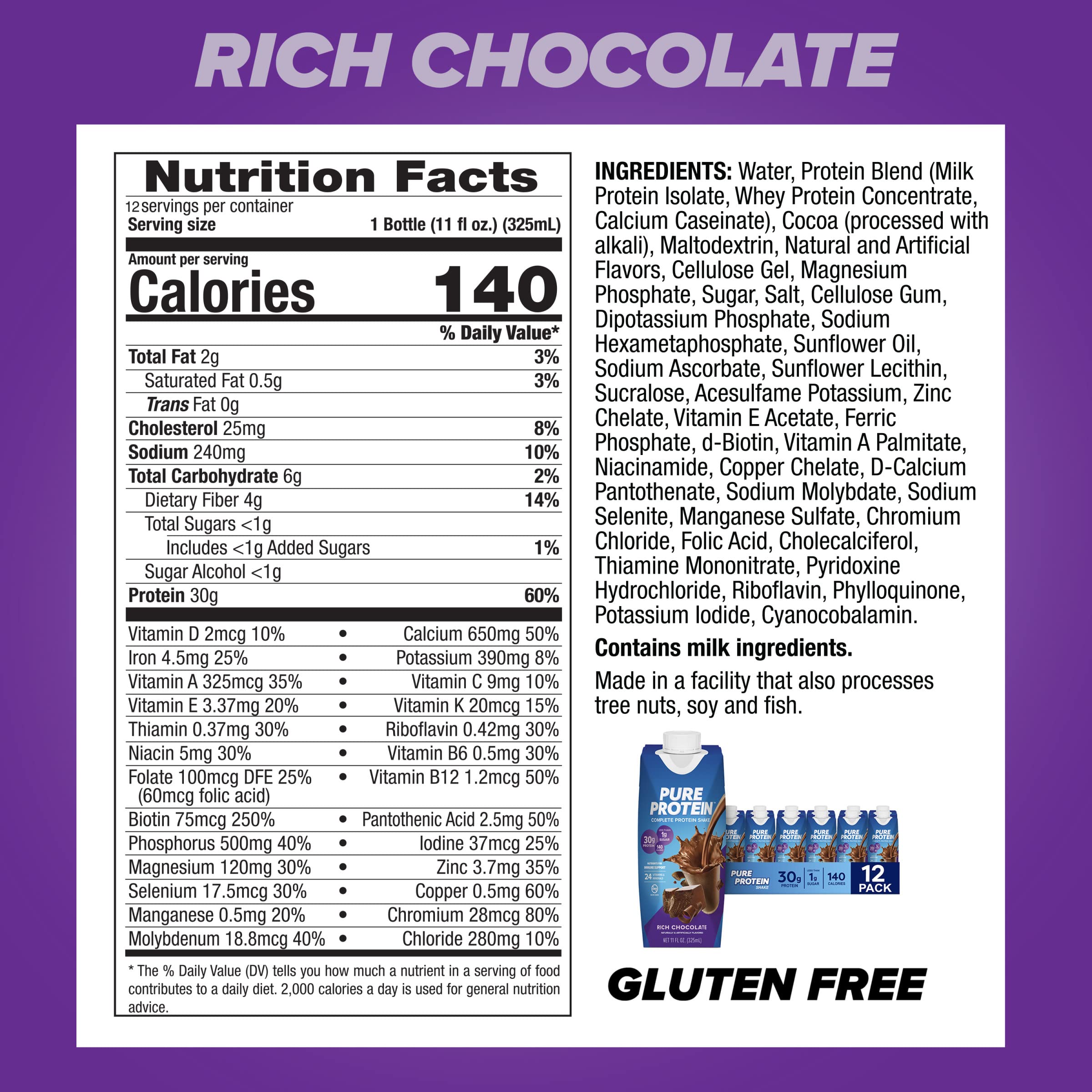 Pure Protein chocolate shake poured into glass showing creamy texture