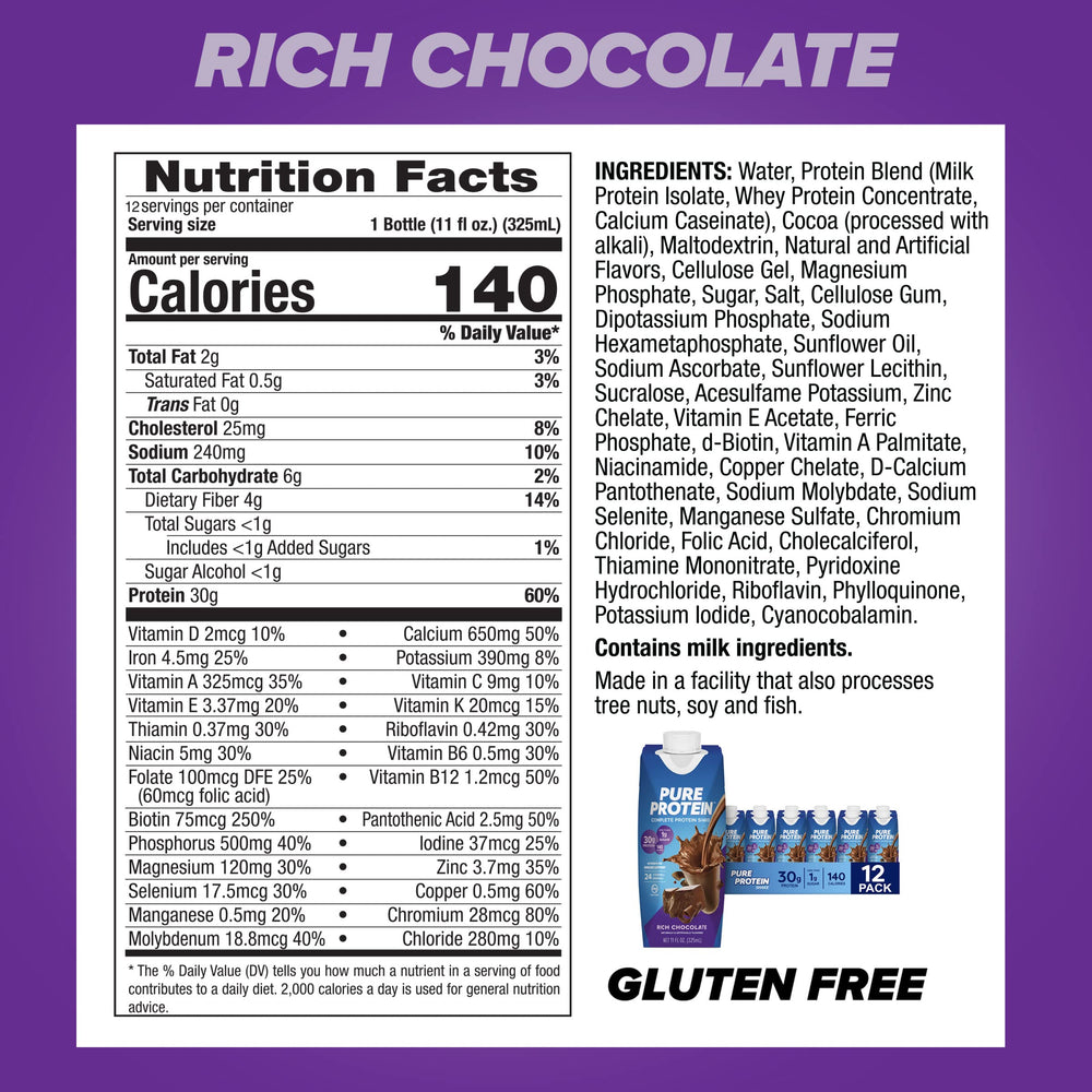 Pure Protein chocolate shake poured into glass showing creamy texture