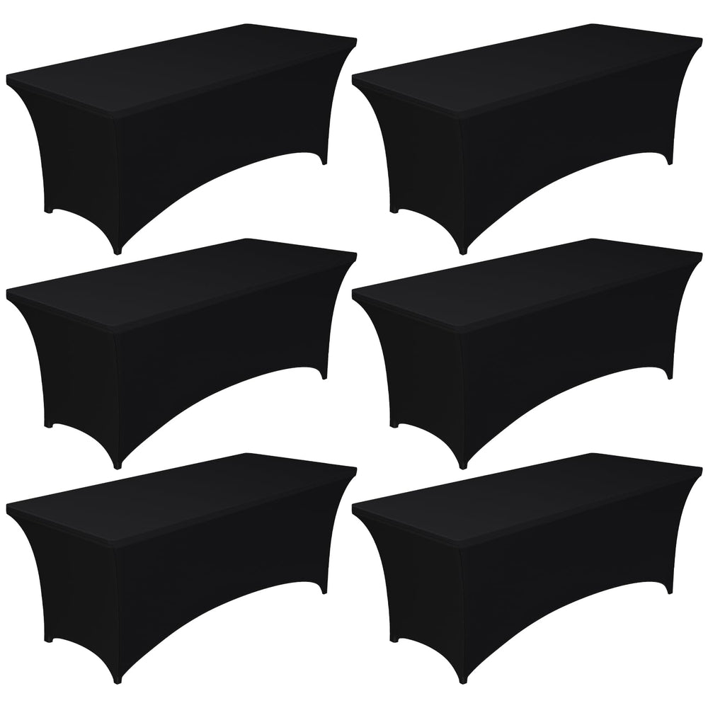 Pureegg front view fitted tablecloth on 6ft rectangle table provides sleek event-ready look