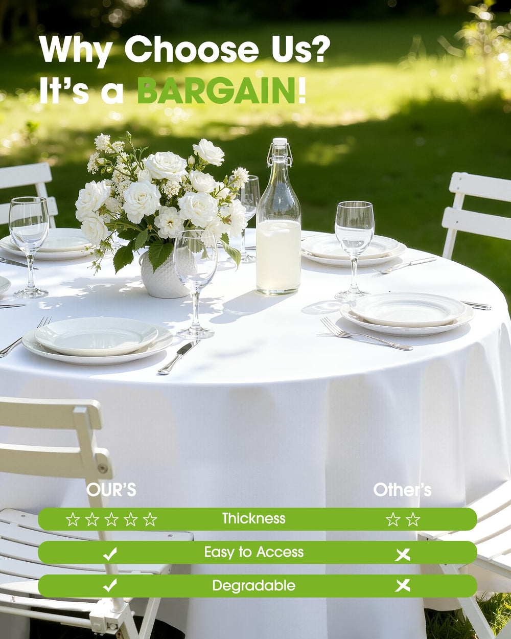 Pureegg tablecloth on outdoor picnic table showing weatherproof protection
