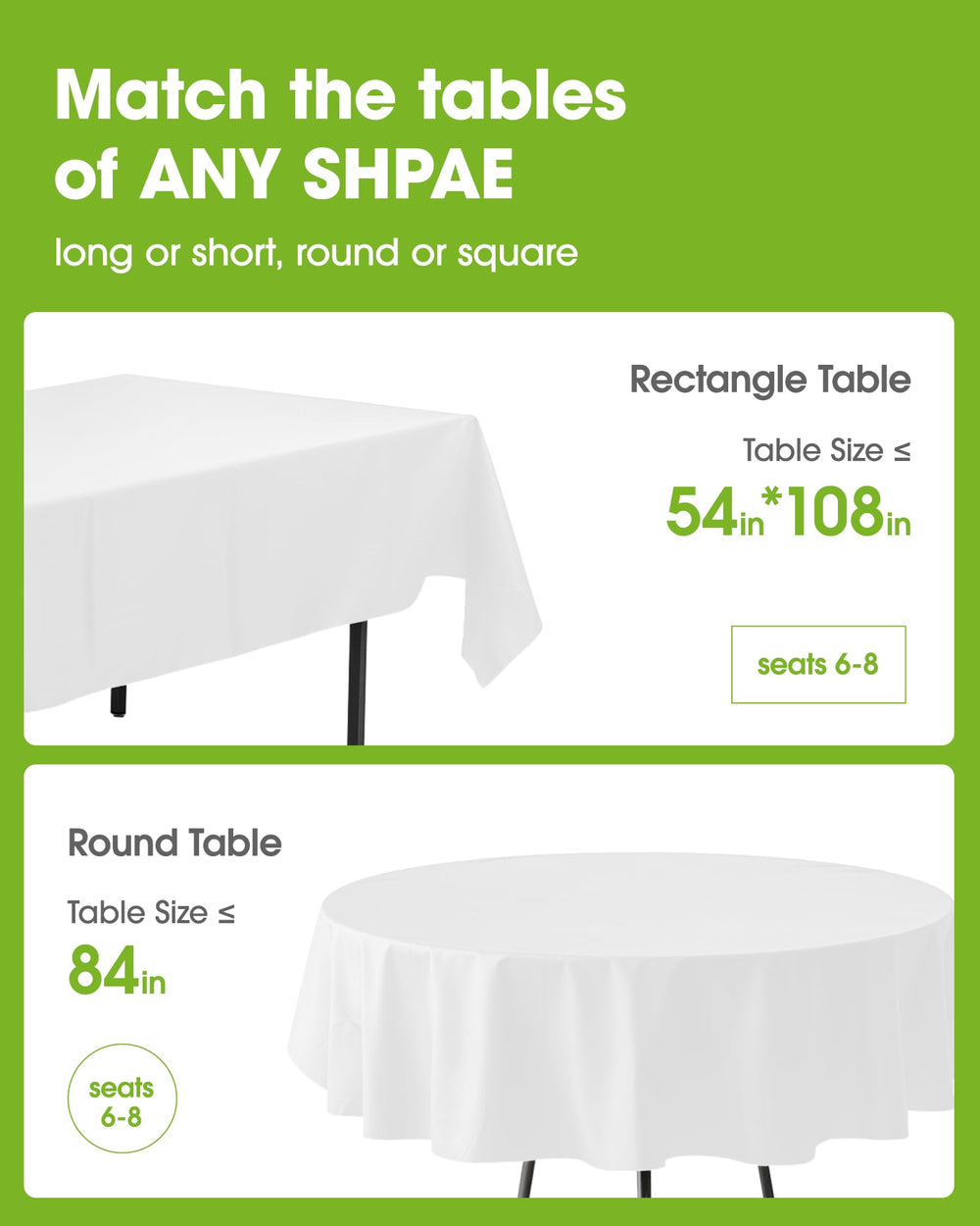 Pureegg unfolded 84 inch round tablecloth showing full coverage benefit