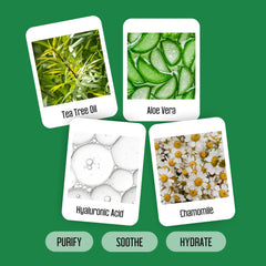 PURELID botanical ingredients tea tree chamomile aloe displayed for soothing