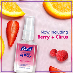 PURELL Berry + Citrus mist in air illustrating fast-drying, even coverage