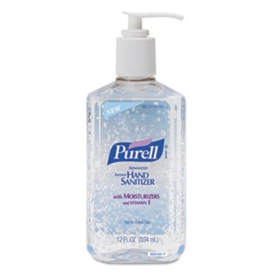PURELL bottles arranged on a reception counter encouraging visitor use