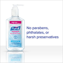 PURELL gel on a hand showing clear texture and quick-drying comfort