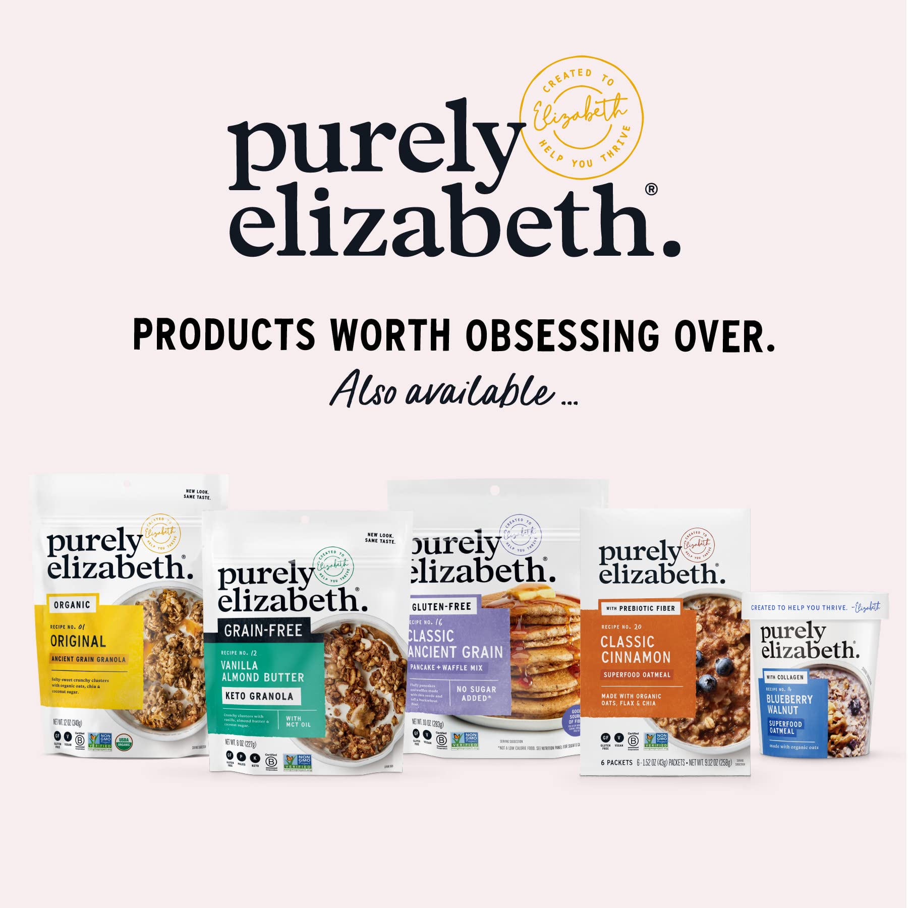 Purely Elizabeth nutrition facts panel and ingredients to inform shoppers