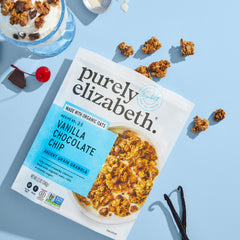 purely elizabeth granola on yogurt bowl adding crunch and flavor