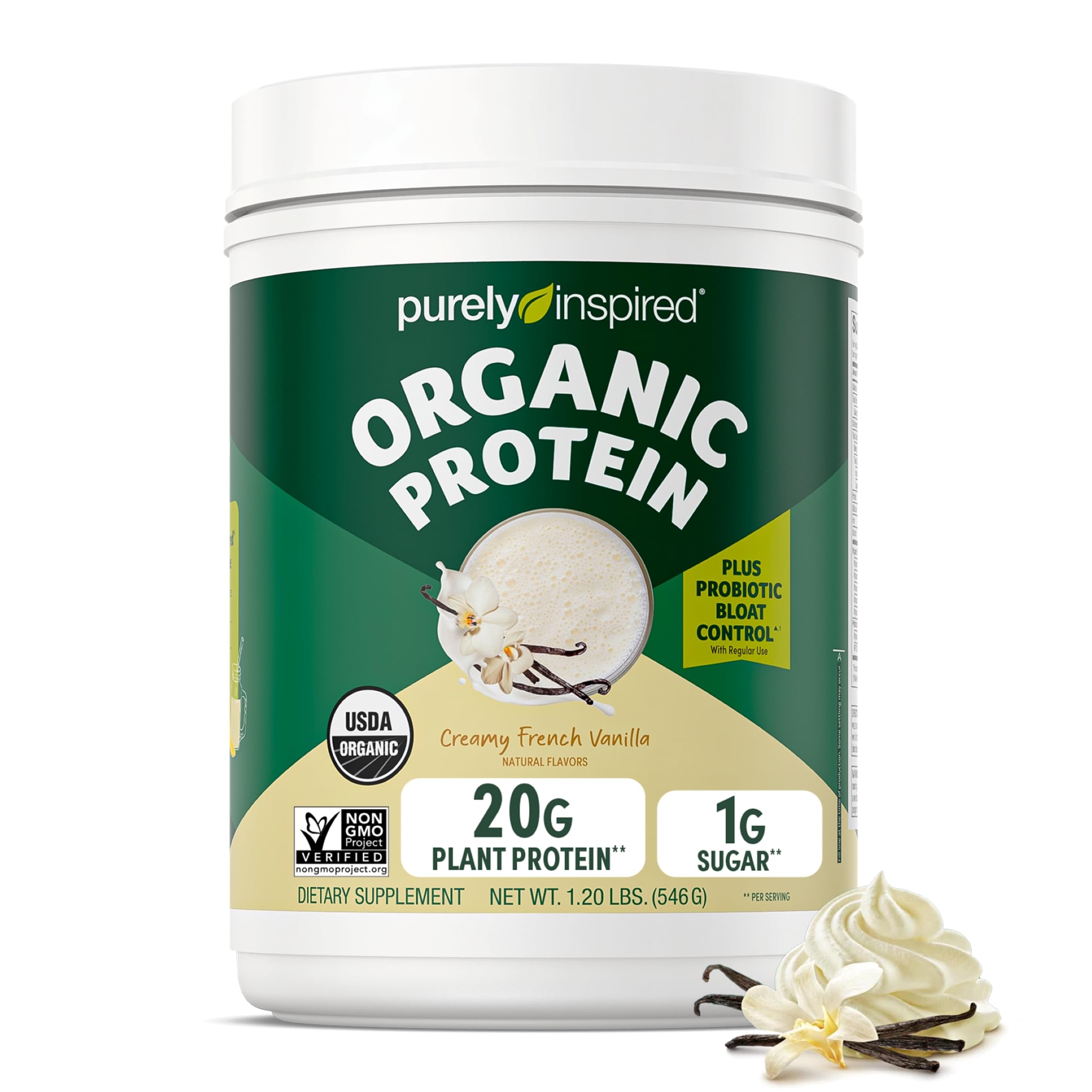 Purely Inspired front packaging showing organic vanilla and clean label benefits