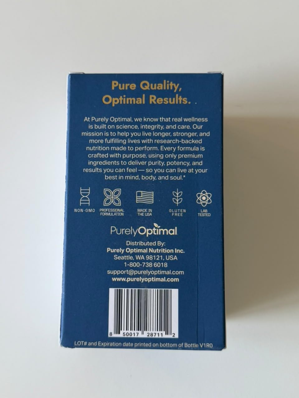 Purely Optimal bottle near workout gear indicating active support