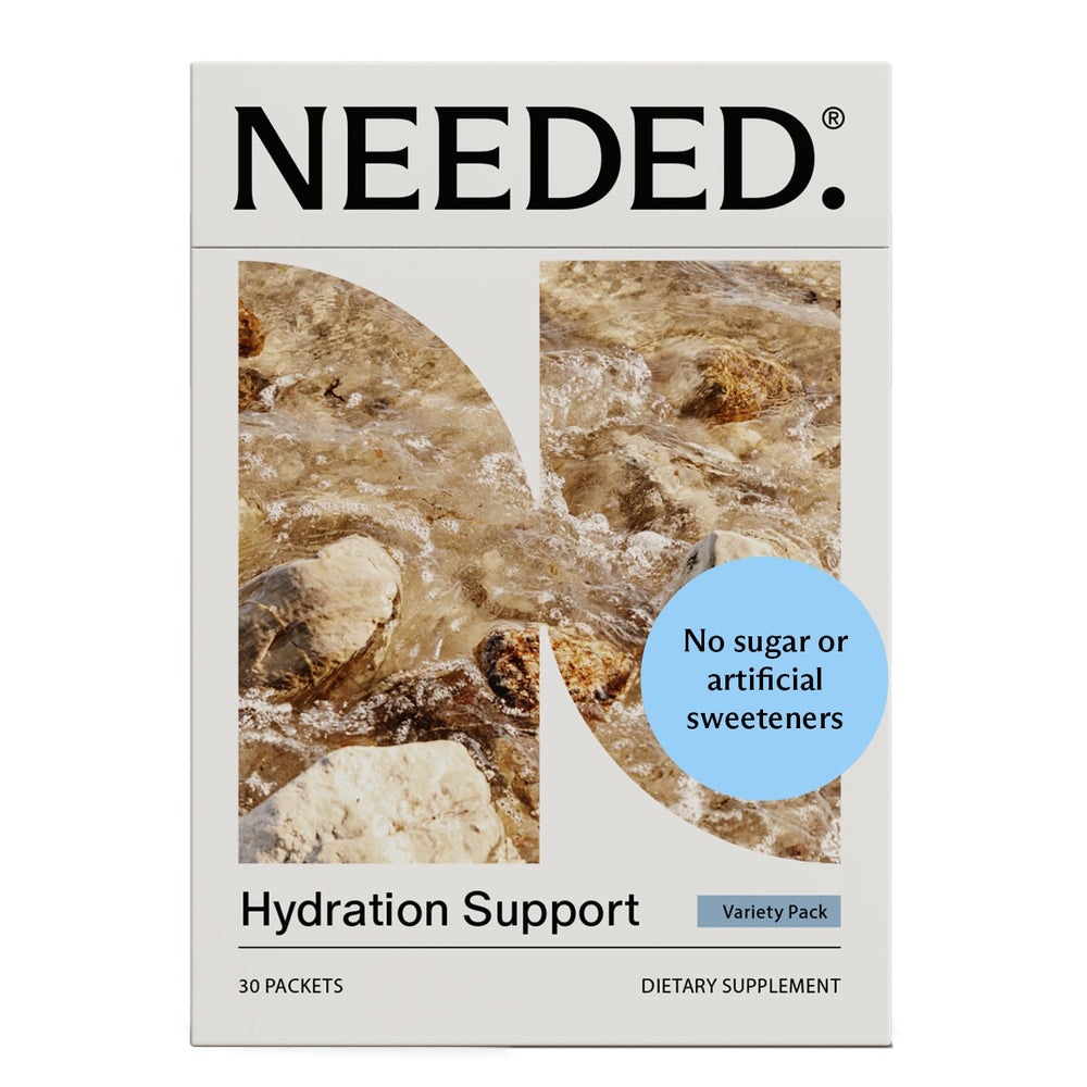 PurelyHydrate front box showing 30 hydration packets and branding benefits