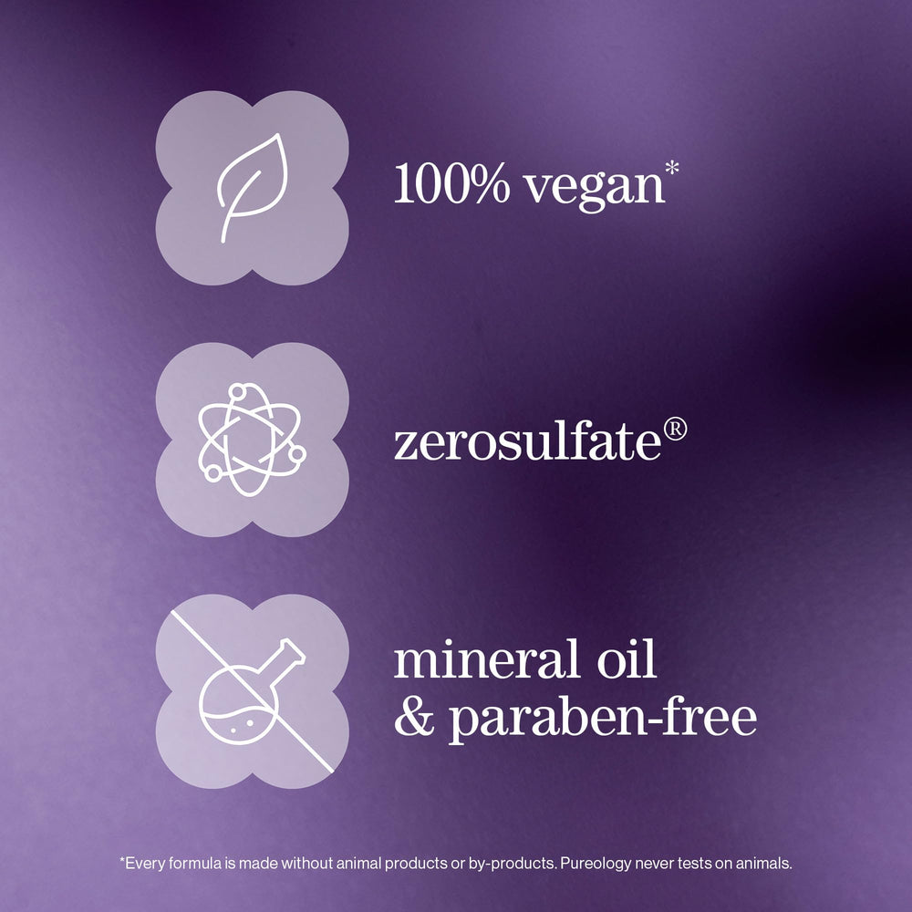 Pureology conditioner in stylish bathroom lifestyle scene suggests salon care at home
