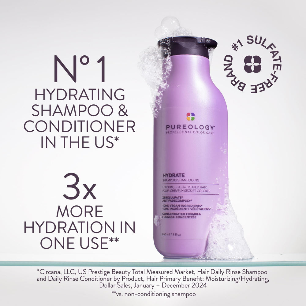 Pureology hydrate shampoo pump dispensing creamy lather for gentle cleansing
