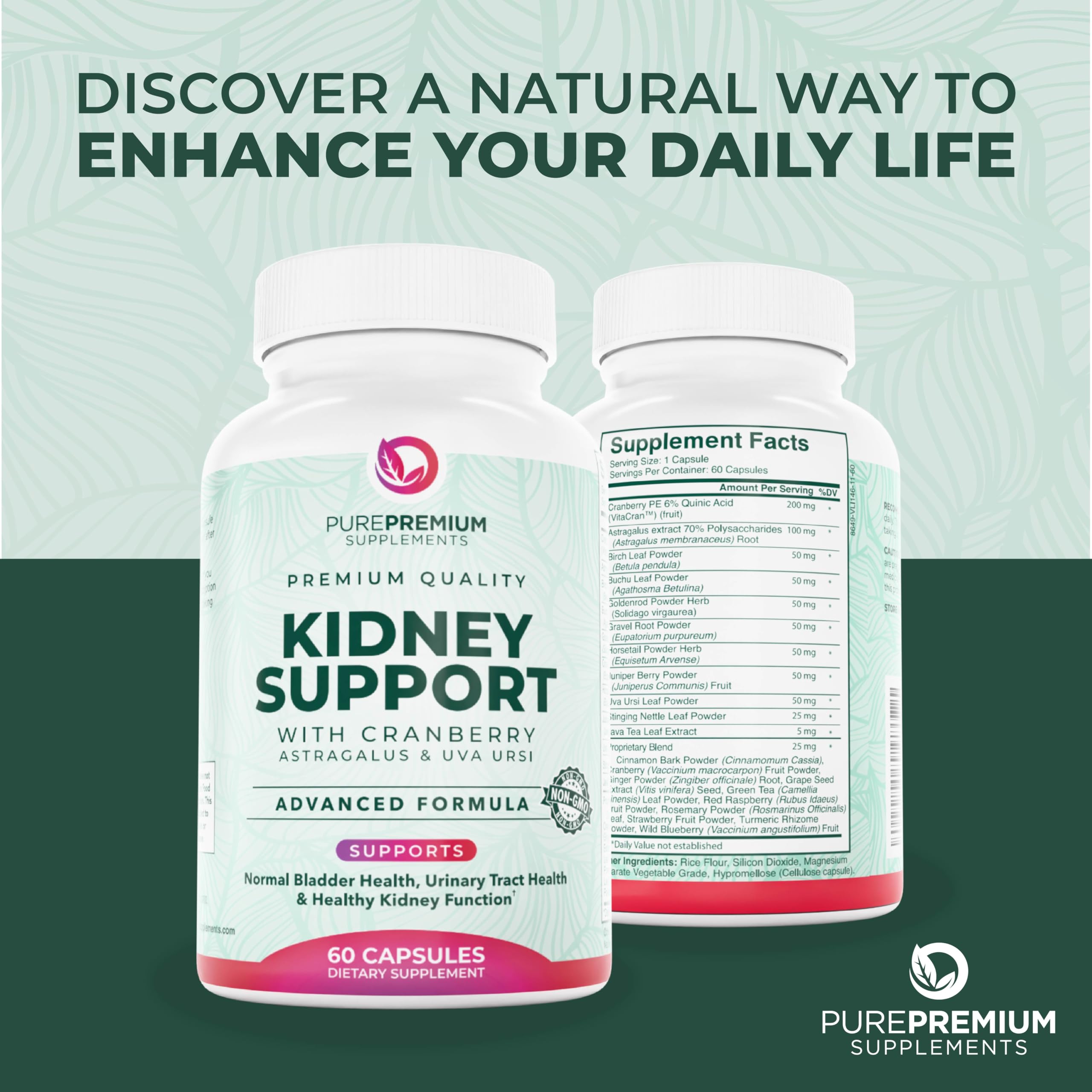 PurePremium organic ingredients detail with herbs and berries emphasizes purity