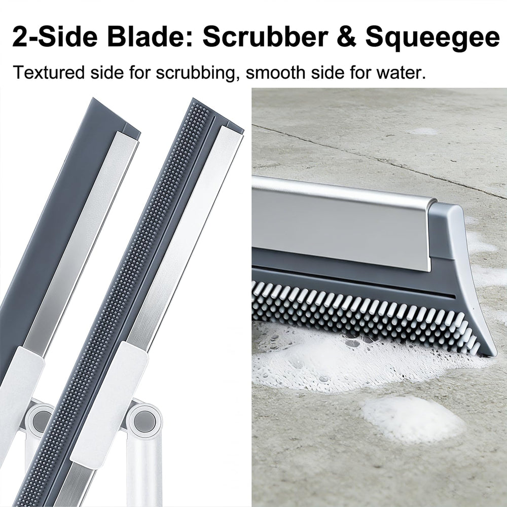 Purexa squeegee clearing standing water from a garage floor for quick drainage