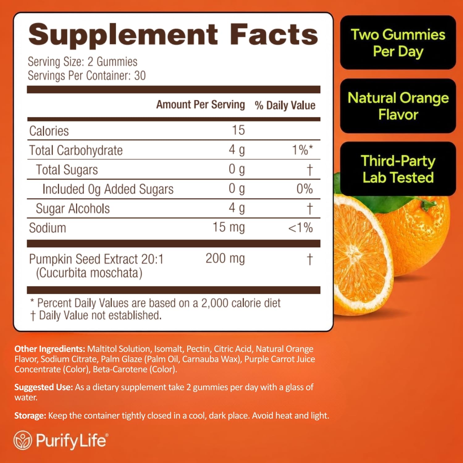 Purify Life label and ingredients panel showing clean formula and transparency