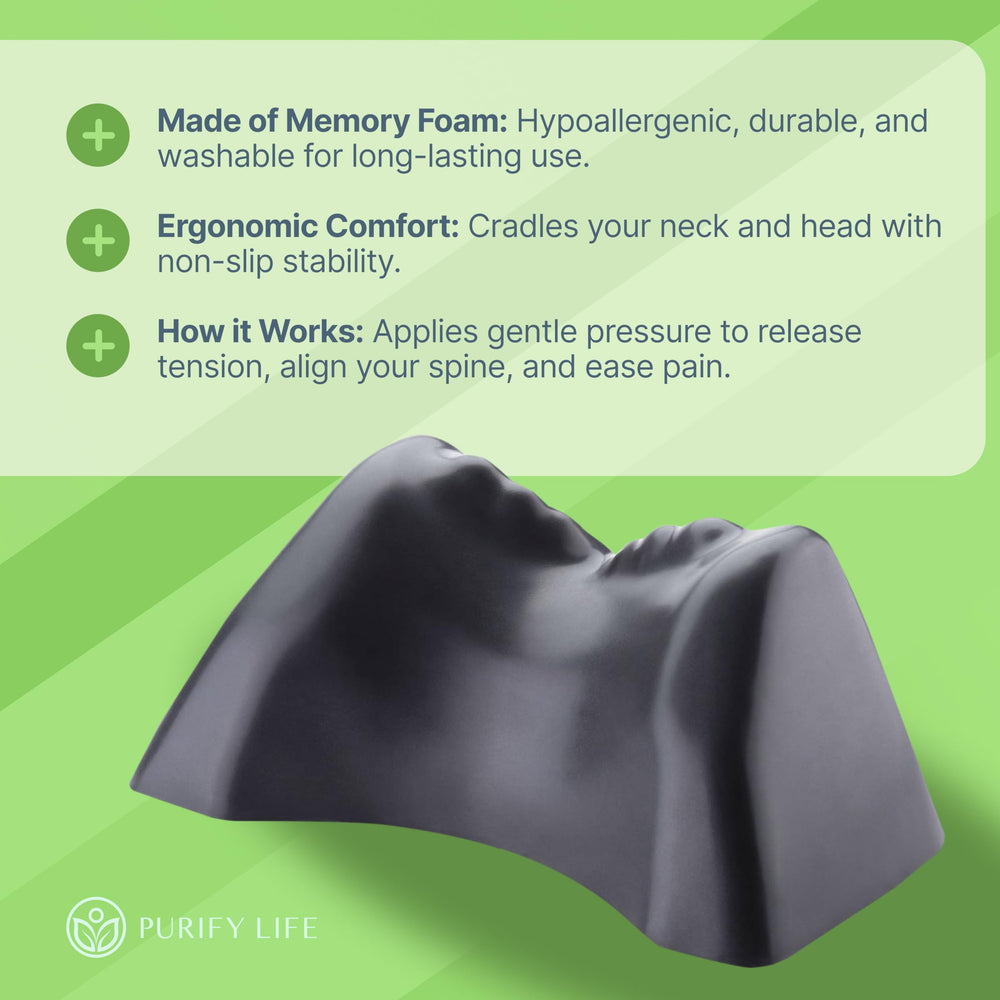 Purify Life in-use on a person lying back demonstrating gentle neck release benefit