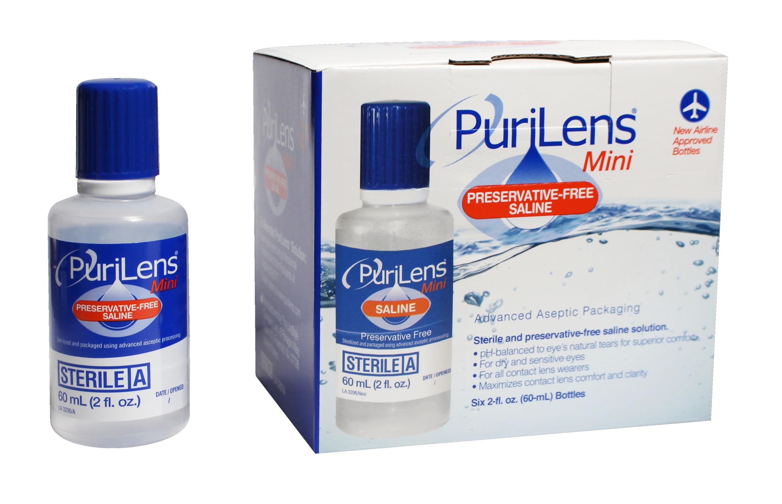 Purilens front packaging showing bottle and label, clear branding and sterile look