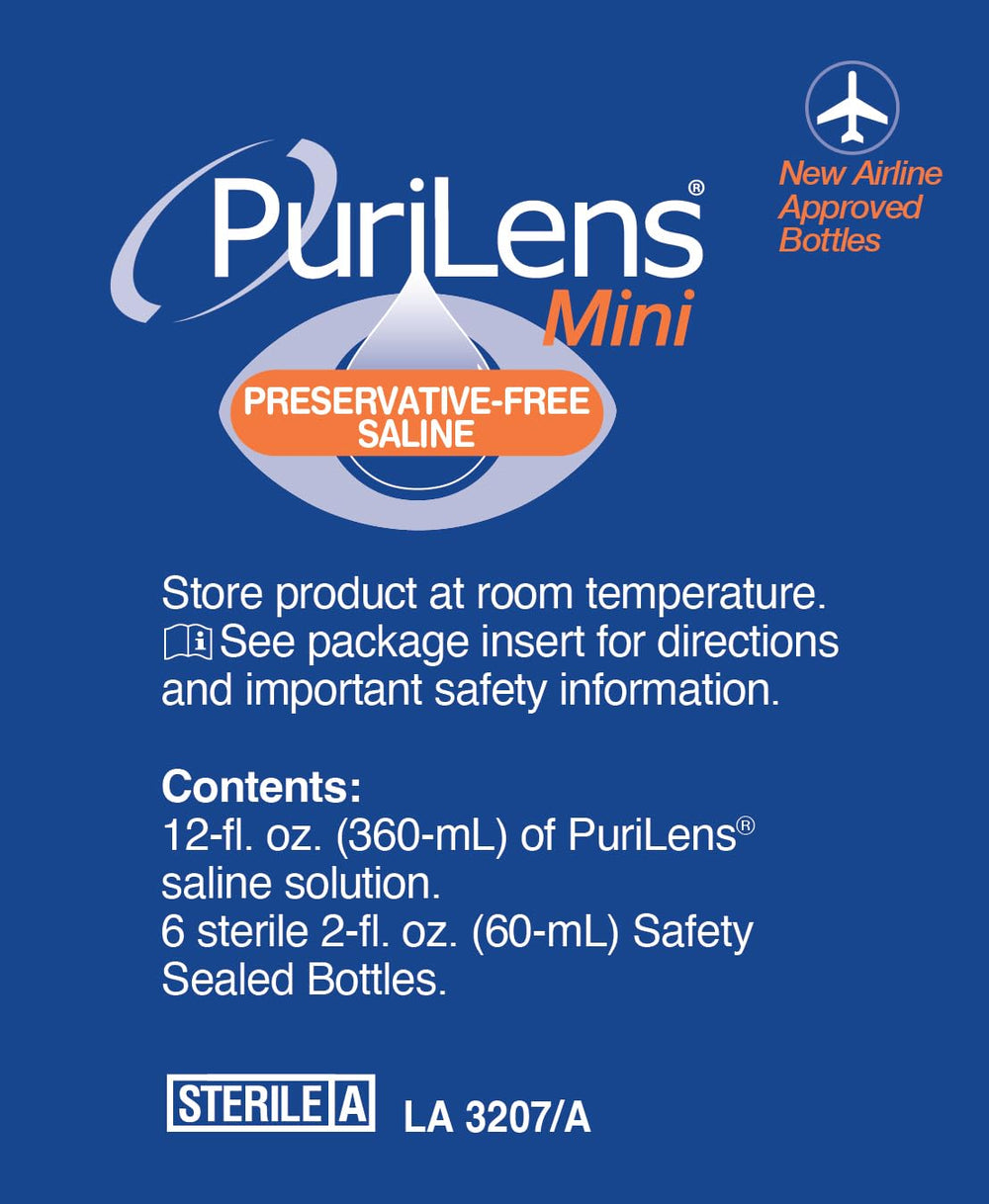 Purilens bottle on nightstand beside glasses showing daily lens care benefit