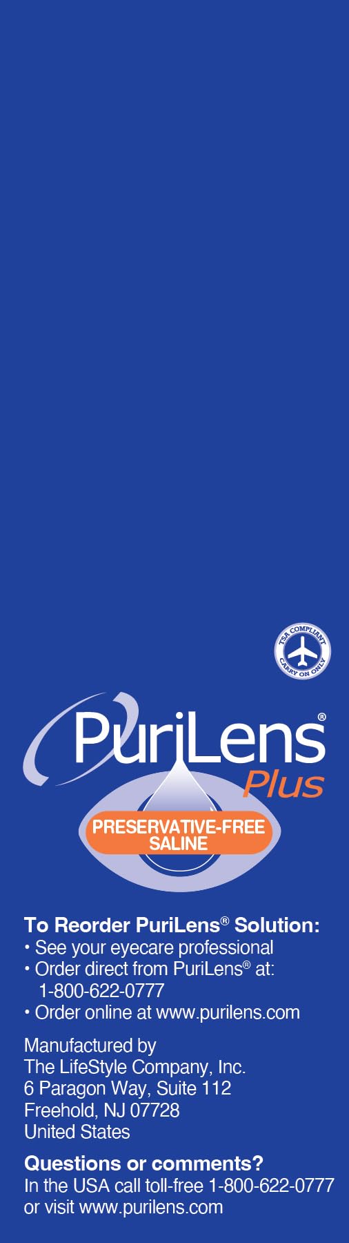 Close-up of Purilens solution clarity highlighting preservative-free comfort