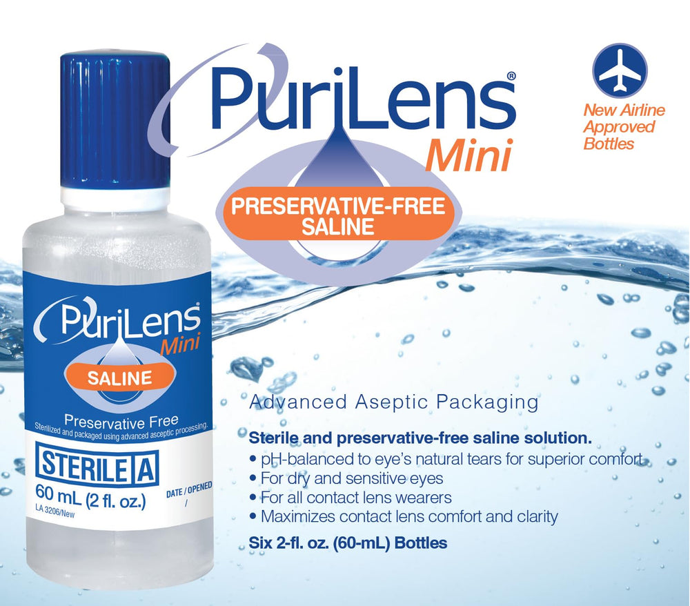 Purilens solution pouring into lens case to show clear, isotonic texture