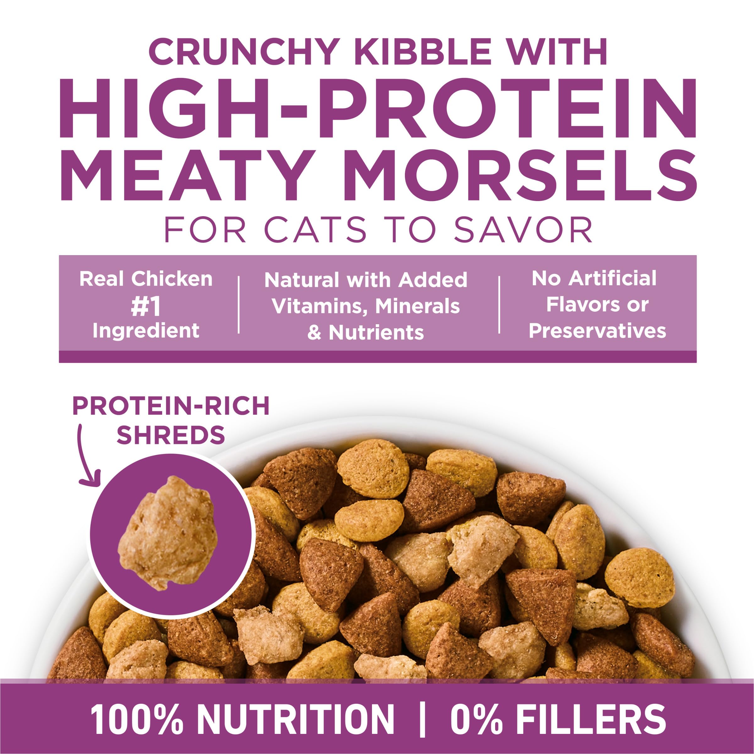 Purina ONE nutrition label close-up showing vitamins, minerals and probiotics