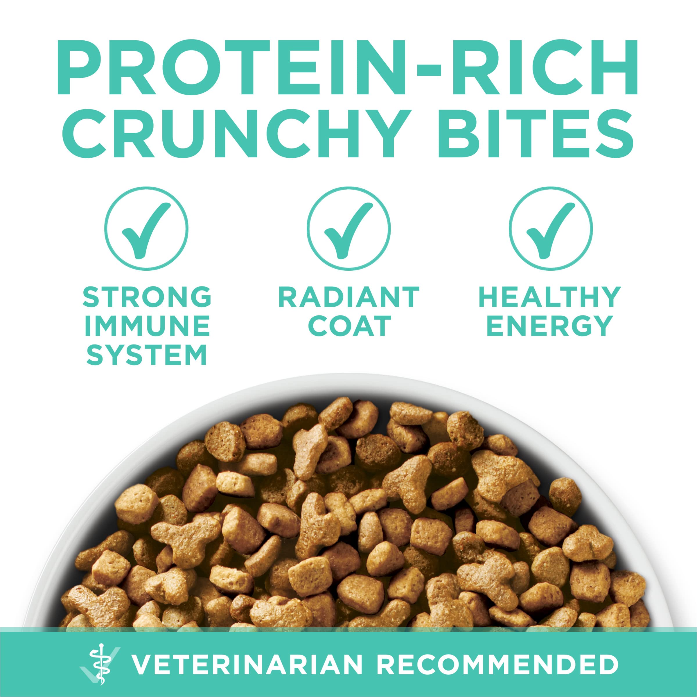 Purina ONE crunchy kibble detail emphasizing tooth-cleaning benefit
