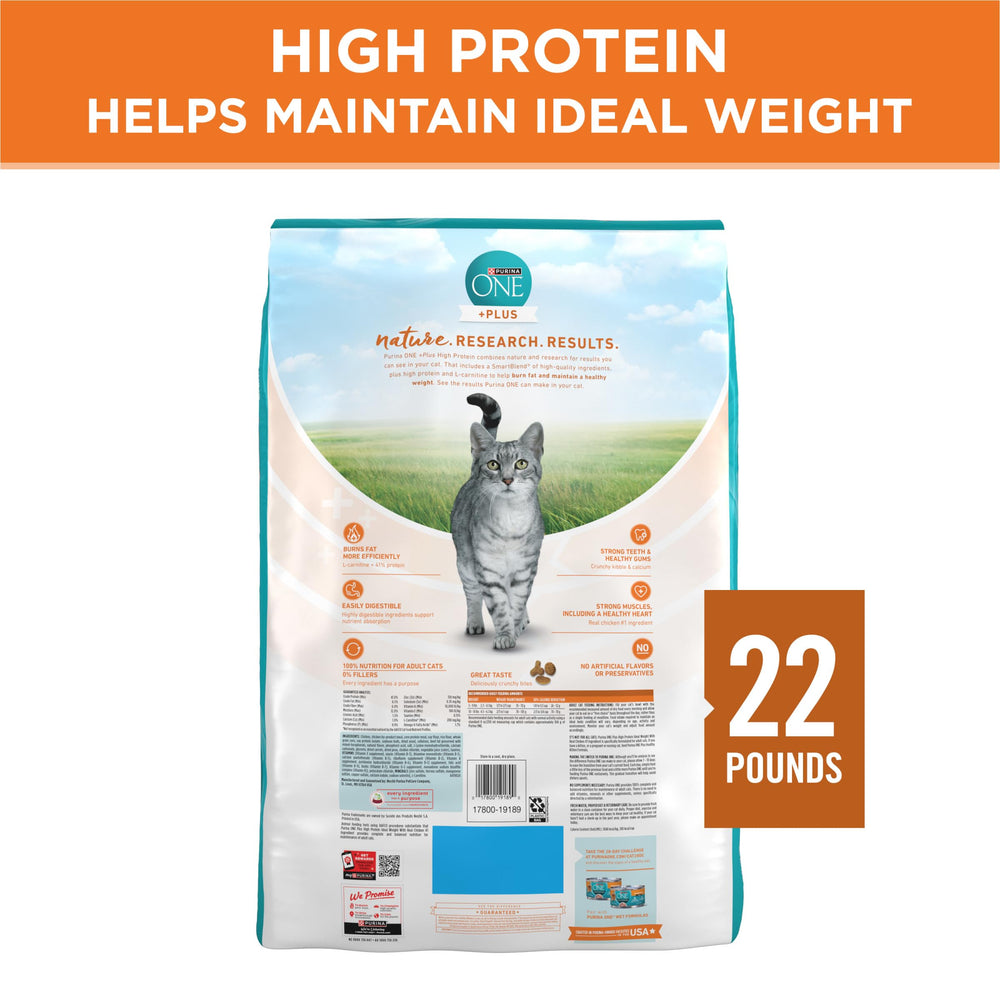 Purina ONE crunchy kibble near teeth illustrating oral health benefit