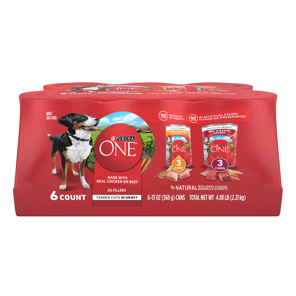 Purina ONE front packaging showing variety pack and benefits
