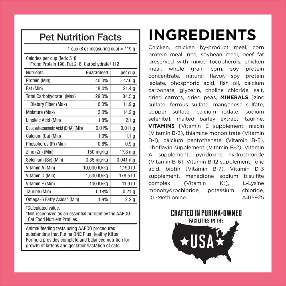 Purina ONE ingredient view with real chicken pieces for protein