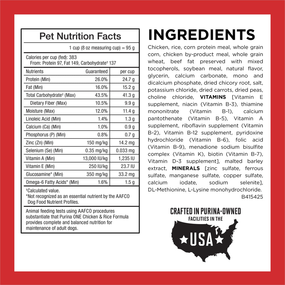 Raw chicken ingredient photo next to Purina ONE indicating real protein