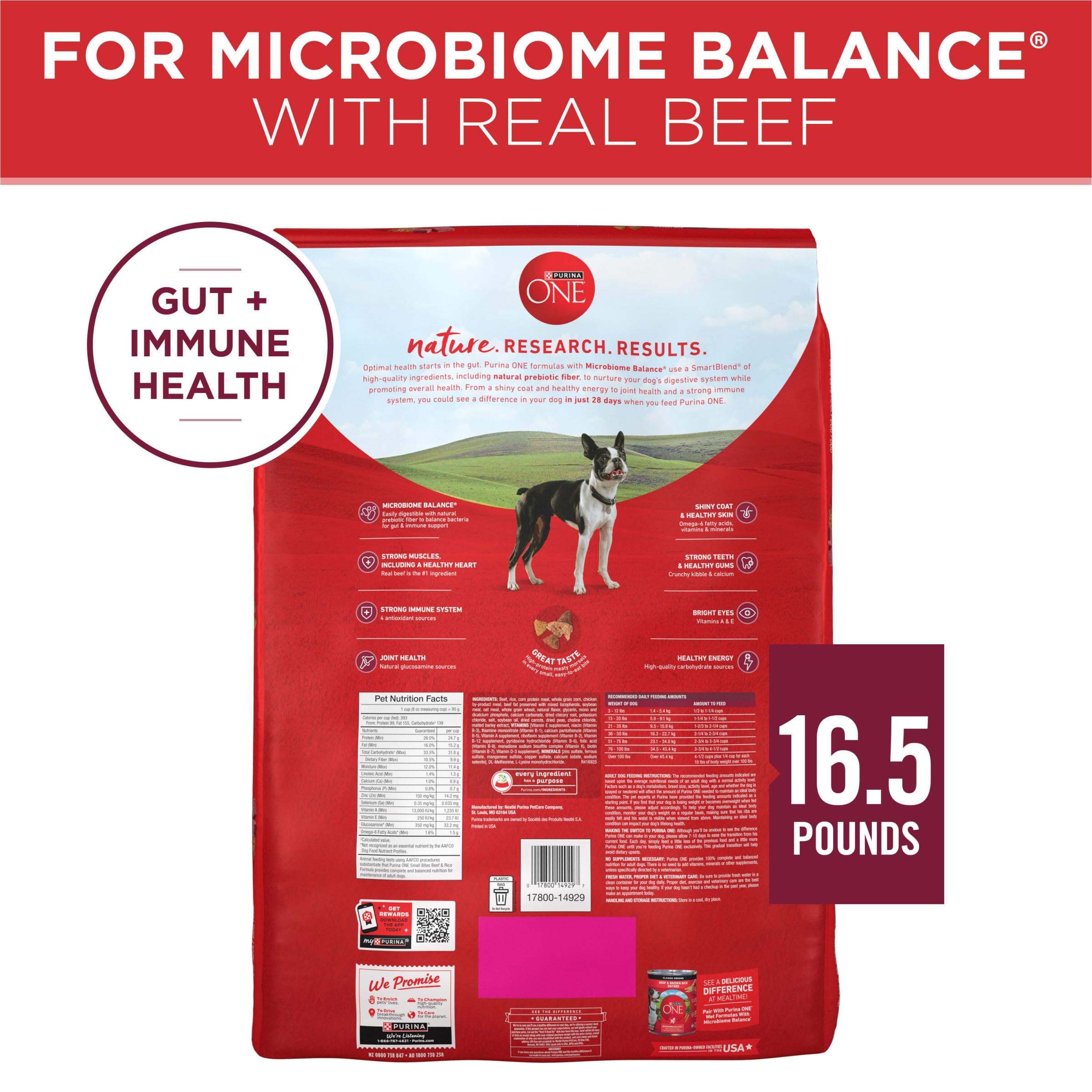 Ingredient panel detail of Purina ONE emphasizing real beef