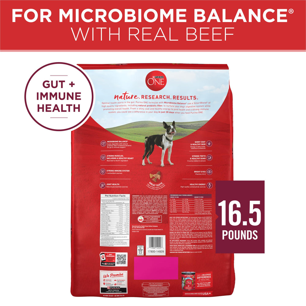 Ingredient panel detail of Purina ONE emphasizing real beef