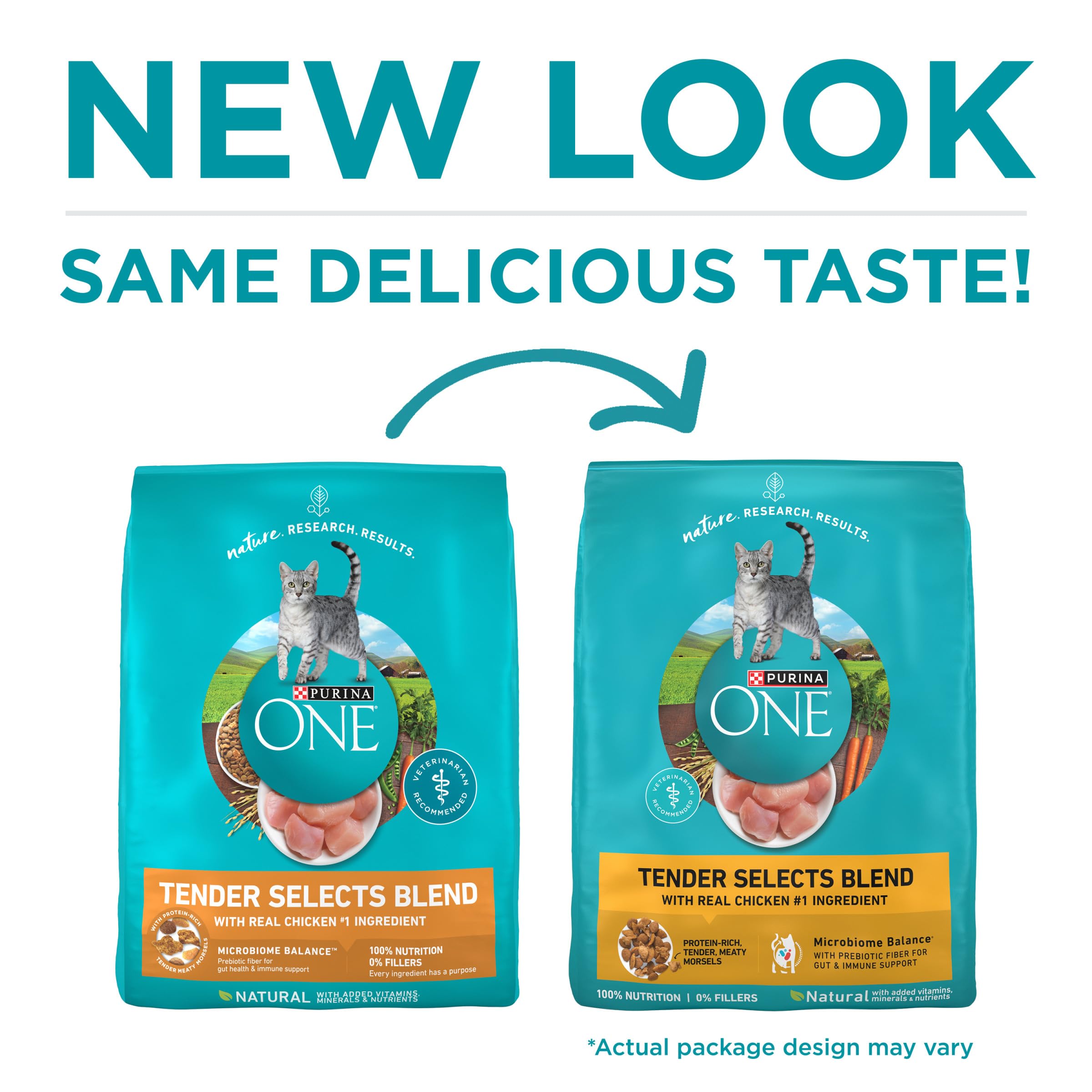 close-up of Purina ONE kibble and meaty morsels highlighting high-protein texture